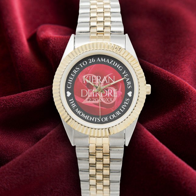 Reloj De Pulsera Elegante 26° Rosa Boda Aniversario (Elegant 26th Rose Wedding Anniversary Wristwatch Cover Photo)