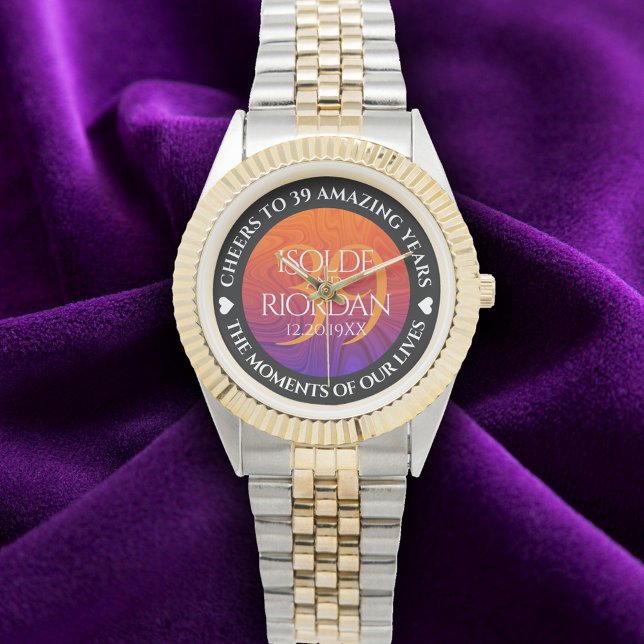Reloj De Pulsera Elegante 39° Aniversario del Boda Agate (Elegant 39th Agate Wedding Anniversary Wristwatch Cover Photo)