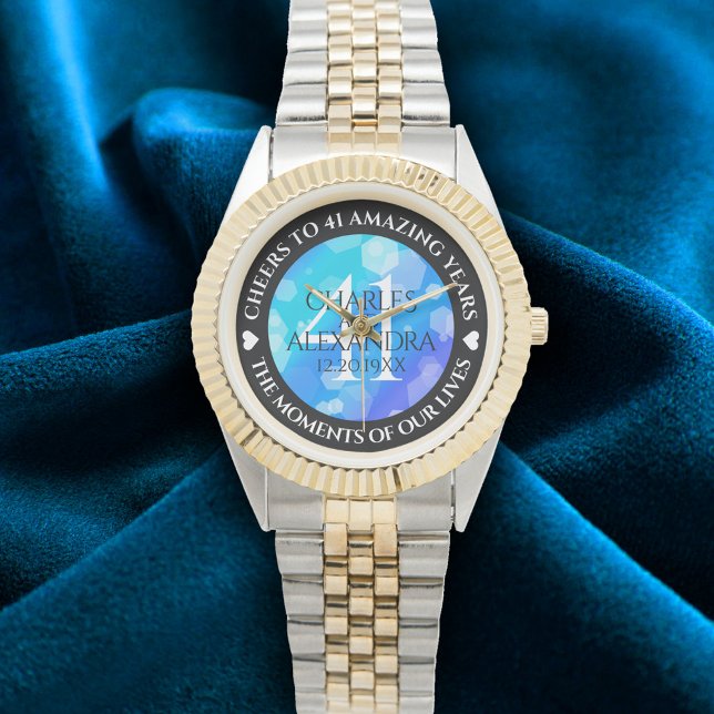 Reloj De Pulsera Elegante 41° Aniversario del Boda de Topaz Azul (Elegant 41st Blue Topaz Wedding Anniversary Wristwatch Cover Photo)