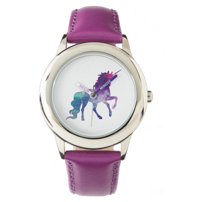 Reloj De Pulsera Elegante acuarela azul morado unicornio moderno (Anverso)