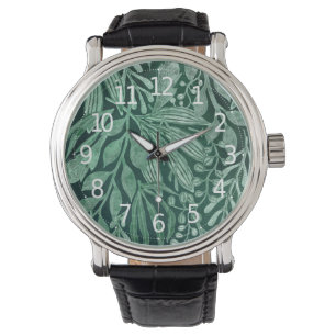 Reloj De Pulsera Elegante acuarela Obra de arte de hojas verdes bot