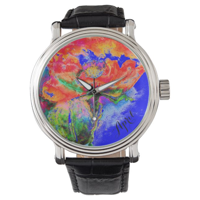 Reloj De Pulsera Elegante adormidera de acuarela floral roja abstra (Anverso)