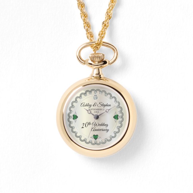 Reloj De Pulsera Elegante aniversario Boda de diamantes de esmerald (Anverso)