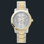 Reloj De Pulsera Elegante aniversario Boda de diamantes plateados 2<br><div class="desc">Esta elegancia ostentosa enmarca este 25 aniversario boda en un diseño único de diamante de vieiras con rombo central con chispas falsas añadidas en un gradiente de tono plateado. Diseño original de Holiday Hearts Designs (derechos reservados). Por favor, tenga en cuenta que todos los adornos están impresos y solamente están...</div>