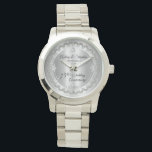 Reloj De Pulsera Elegante aniversario del 75 aniversario del Boda d<br><div class="desc">Esta elegancia ostentosa enmarca este 75 aniversario boda en un diseño único de diamante de vieiras con rombo central con chispas falsas sobre un gradiente de color plateado. Diseño original de Holiday Hearts Designs (derechos reservados). Por favor, tenga en cuenta que todos los adornos están impresos y solamente están hechos...</div>