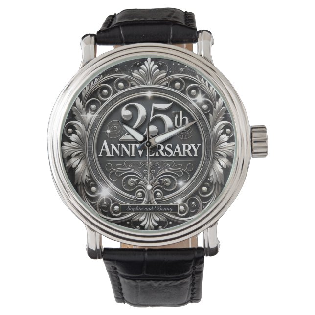 Reloj De Pulsera Elegante aniversario plateado 25 (Anverso)