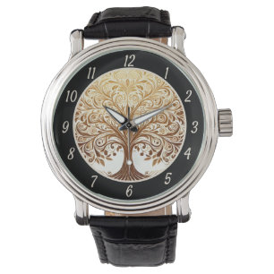 Reloj De Pulsera Elegante Árbol de la Vida Espiritual Zen de Oro