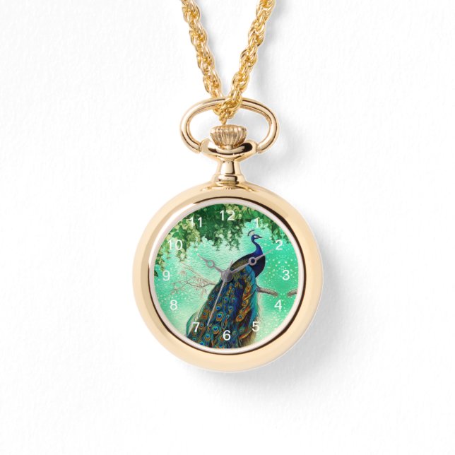 Reloj De Pulsera Elegante arte de pavo real (Anverso)