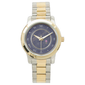 Reloj De Pulsera Elegante Azul Marino Plateado y Metálico Dorado 