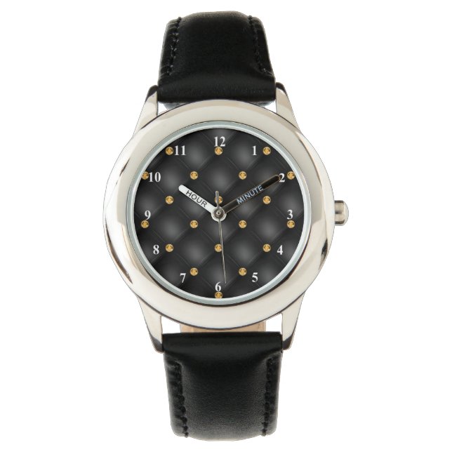 Reloj De Pulsera Elegante Black Gold Diamond Tufted Watch (Anverso)