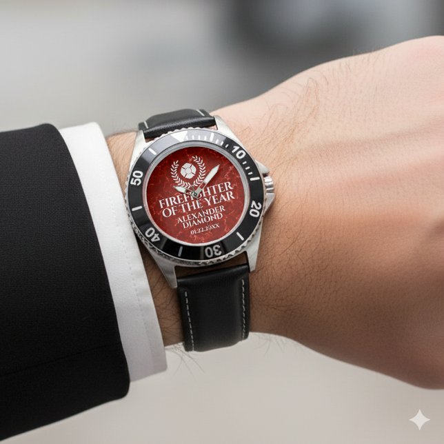Reloj De Pulsera Elegante bombero del año mármol rojo (Elegant Firefighter of the Year Red Marble Wristwatch Cover Photo)