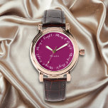 Reloj De Pulsera Elegante Bonito Elegante Moda Feliz Navidad<br><div class="desc">Un reloj de pulsera elegante y festivo, con las palabras 'Merry & Bright' repetidas alrededor del borde en elegante tipografía de escritura. El texto es blanco, sobre una rica cara de magenta de grosella negra. Personalice este reloj elegante con su nombre u otro texto para un toque de acabado individual....</div>