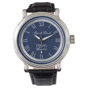 Reloj De Pulsera Elegante Borde Plata Azul Oscuro Mejor Texto De Pa