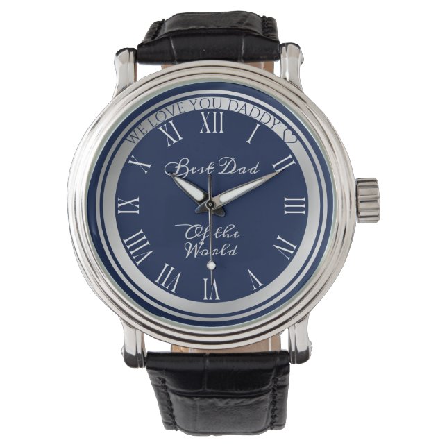 Reloj De Pulsera Elegante Borde Plata Azul Oscuro Mejor Texto De Pa (Anverso)