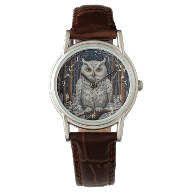 Reloj De Pulsera Elegante bosque de invierno de búho blanco (Anverso)