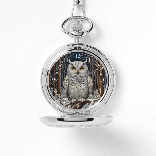 Reloj De Pulsera Elegante bosque de invierno de búho blanco (Anverso)