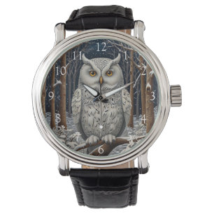 Reloj De Pulsera Elegante bosque de invierno de búho blanco