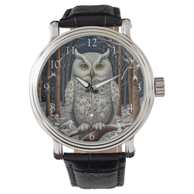 Reloj De Pulsera Elegante bosque de invierno de búho blanco (Anverso)