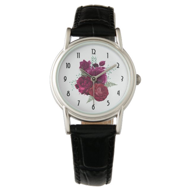Reloj De Pulsera Elegante Bouquet Magenta Rosa Floral (Anverso)