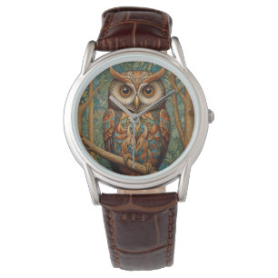 Reloj De Pulsera Elegante búho retro bohemio vegetación forestal
