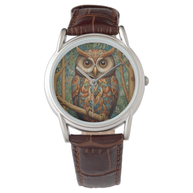 Reloj De Pulsera Elegante búho retro bohemio vegetación forestal (Anverso)