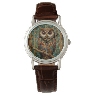Reloj De Pulsera Elegante búho retro bohemio vegetación forestal