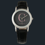 Reloj De Pulsera Elegante caligrafía de monograma de oro negro y Ro<br><div class="desc">Moda Elegante Guión de Monograma Rosa Rosa Rosa Rosa en un reloj negro de moda. Fácil de personalizar con su propio nombre y detalles. Perfecto para tu lujoso estilo de vida. Póngase en contacto con nosotros en cedarandstring@gmail.com si necesita ayuda con el diseño o productos de coincidencia.</div>