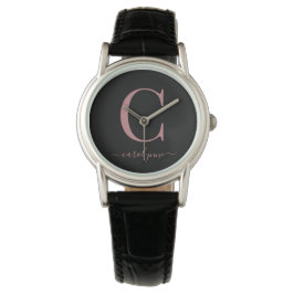 Reloj De Pulsera Elegante caligrafía de monograma de oro negro y Ro