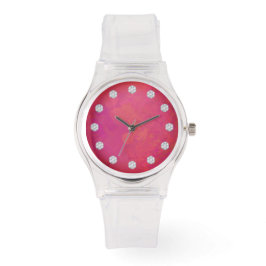 Reloj De Pulsera Elegante Cara De Fusión Rosa Y Diamantes