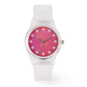 Reloj De Pulsera Elegante Cara De Fusión Rosa Y Diamantes