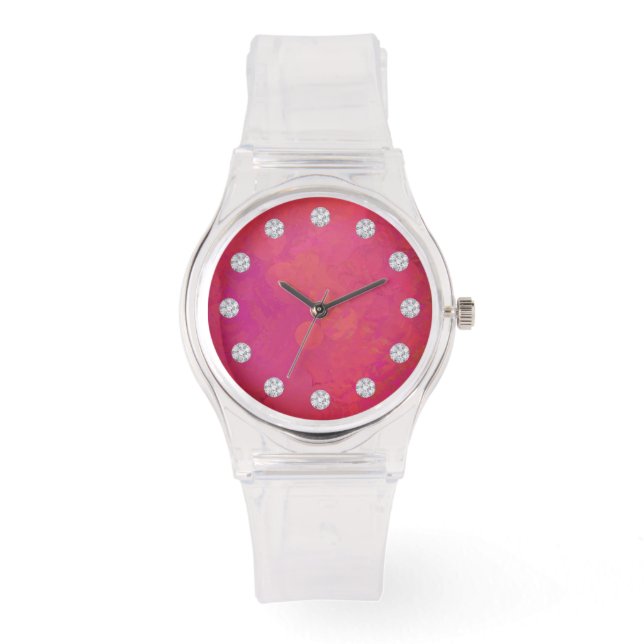 Reloj De Pulsera Elegante Cara De Fusión Rosa Y Diamantes (Anverso)