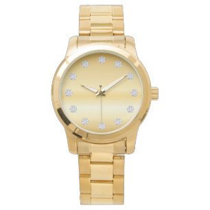 Reloj De Pulsera Elegante Cara De Oro Y Diamantes