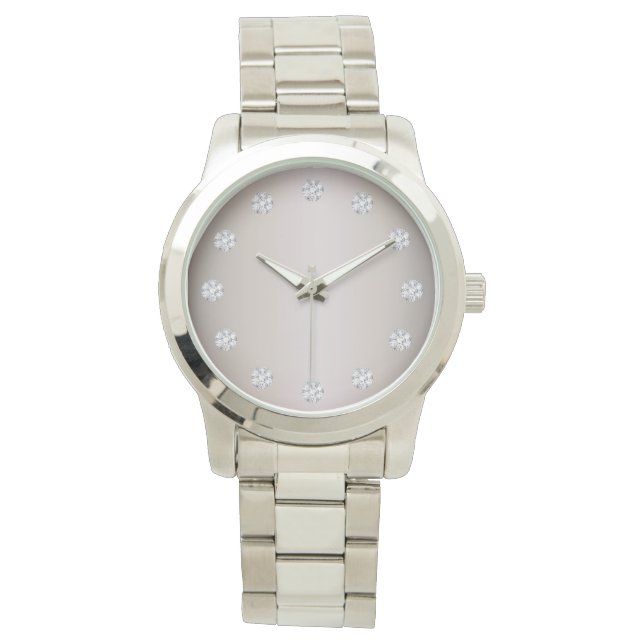 Reloj De Pulsera Elegante Cara Plata Y Diamantes (Anverso)