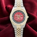 Reloj De Pulsera Elegante celebración del 36° Aniversario Rosa Boda<br><div class="desc">¡Celebremos el 36 aniversario de los rosas de boda con este reloj conmemorativo! Las elegantes letras con un romántico fondo rosa rojo añaden un toque memorable a esta ocasión especial y un hito extraordinario. Personalizar con nombres de pareja, fechas de matrimonio y mensajes de felicitación. Diseño © W.H. Sim. Ver...</div>