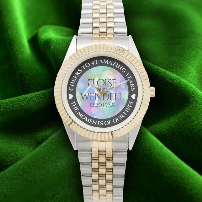 Reloj De Pulsera Elegante celebración del 43° Aniversario del Boda  (Elegant 43rd Opal Wedding Anniversary Wristwatch Cover Photo)