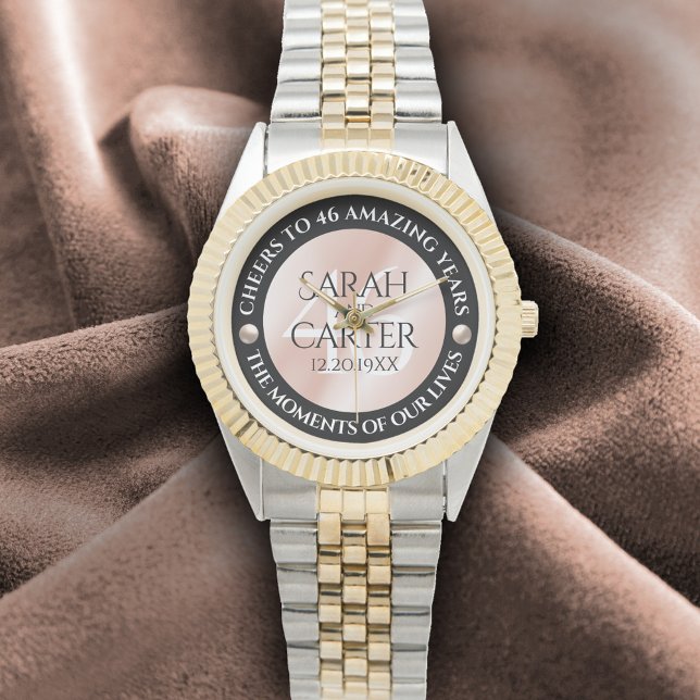 Reloj De Pulsera Elegante celebración del 46° Aniversario de la Bod (Elegant 46th Pearl Wedding Anniversary Wristwatch Cover Photo)