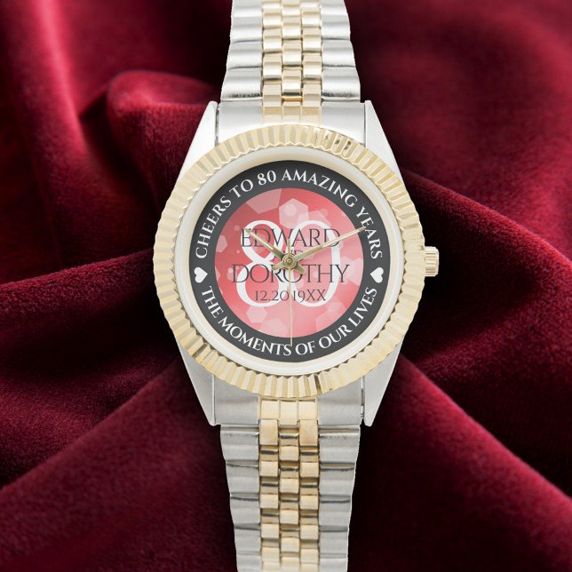 Reloj De Pulsera Elegante celebración del 80° Aniversario del Boda  (Elegant 80th Ruby Wedding Anniversary Wristwatch Cover Photo)