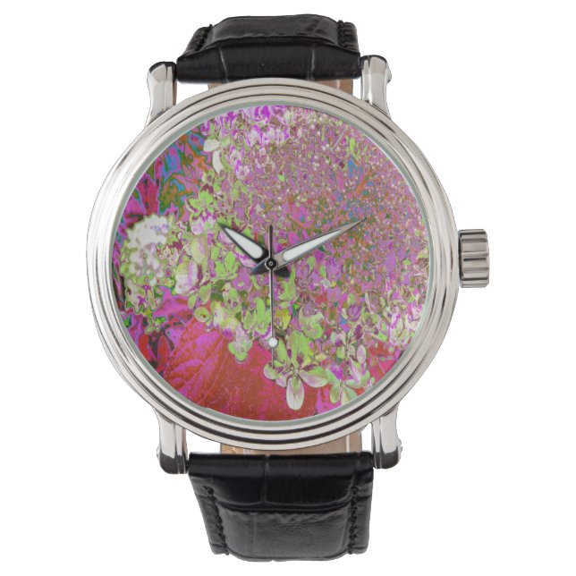 Reloj De Pulsera Elegante Chartreuse Verde, Rosa y Azul Hydrangea (Anverso)