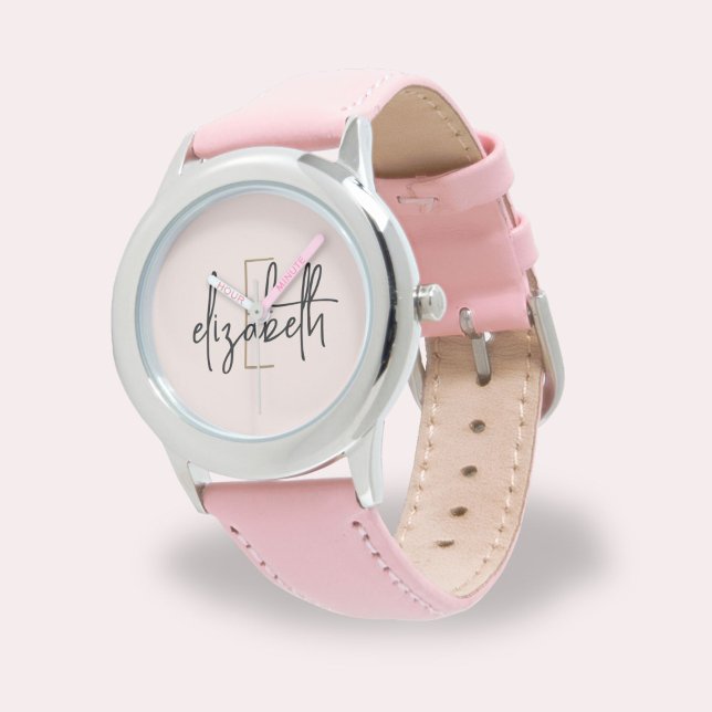 Reloj De Pulsera Elegante Chicas de guiones modernos rosados Monogr (Subido por el creador)