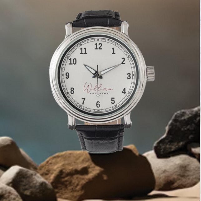 Reloj De Pulsera Elegante clásico blanco negro monogramado (Subido por el creador)