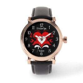 Reloj De Pulsera Elegante corazón blanco y negrita contra el negro 