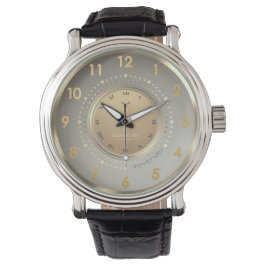 Reloj De Pulsera Elegante cuero oscuro geométrico dorado personaliz