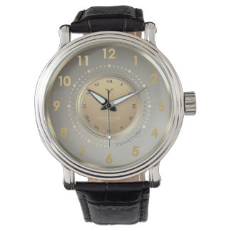 Reloj De Pulsera Elegante cuero oscuro geométrico dorado personaliz