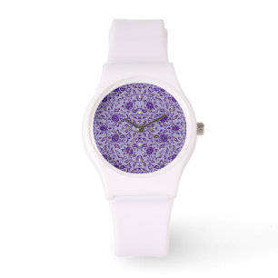 Reloj De Pulsera Elegante Damasco Purple de Flores