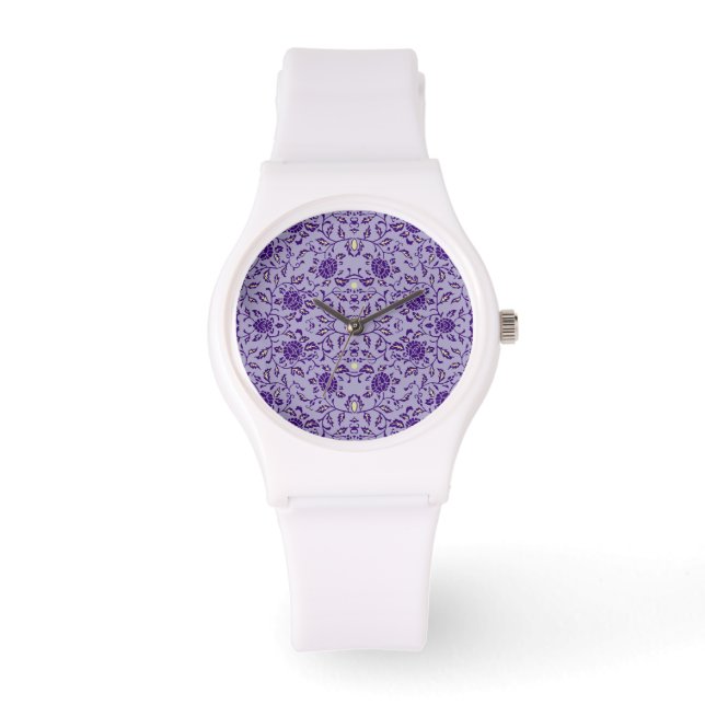 Reloj De Pulsera Elegante Damasco Purple de Flores (Anverso)