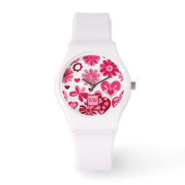 Reloj De Pulsera Elegante de color rosa grisáceo, corazones florale