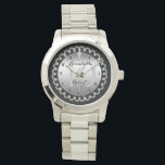 Reloj De Pulsera Elegante décimo aniversario de plata y diamantes<br><div class="desc">La elegancia ostentosa enmarca este diseño boda de aniversario en un diseño único de diamante de vieiras con rombo central con chispas falsas añadidas. Diseño original de Holiday Hearts Designs (todos los derechos reservados). Si necesita asistencia para el diseño a su personalizar para sus necesidades únicas, por favor envíenos un...</div>