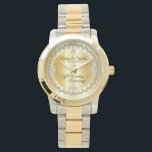 Reloj De Pulsera Elegante Diamantes de Oro 50 Aniversario Boda<br><div class="desc">La elegancia ostentosa enmarca este diseño de aniversario boda en un diseño único de diamante de vieiras con rombo central con chispas falsas añadidas en un gradiente de tono dorado. Por favor, tenga en cuenta que todos los adornos están impresos y solamente están hechos para aparecer lo más reales posible...</div>