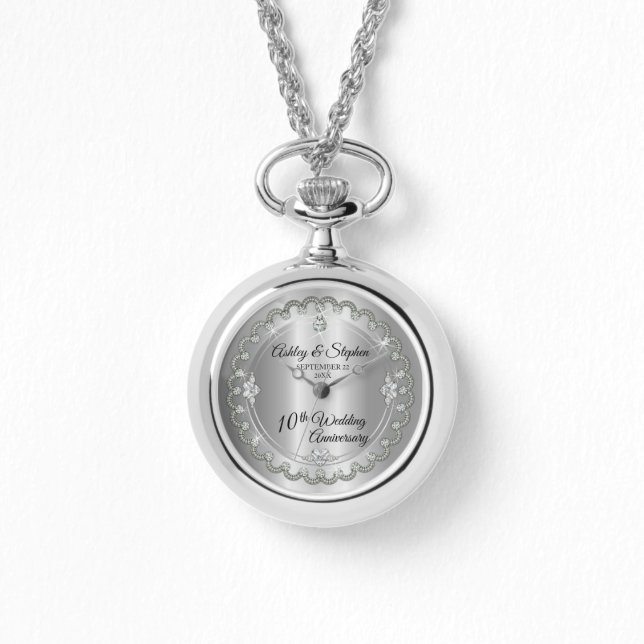 Reloj De Pulsera Elegante Diamantes del Corazón Diez Aniversario Bo (Anverso)