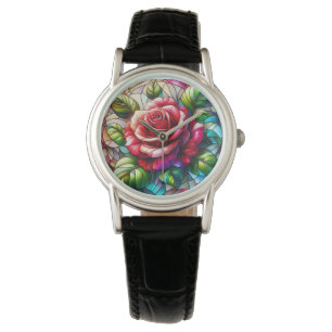 Reloj De Pulsera Elegante efecto de vidrio manchado de Rosa